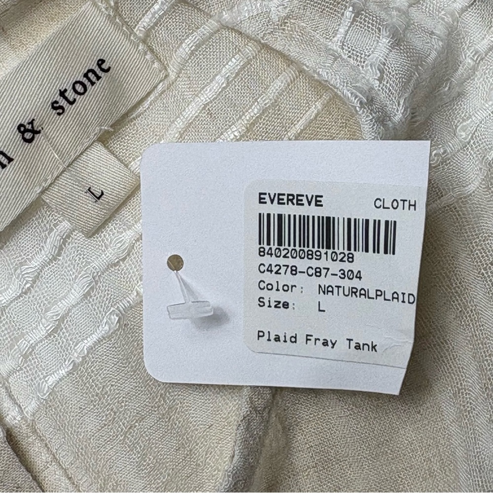NWT Cloth & Stone Anthropologie Rayon-Linen Oatmeal Plaid Frayed Tank Top Size L - Picture 12 of 12